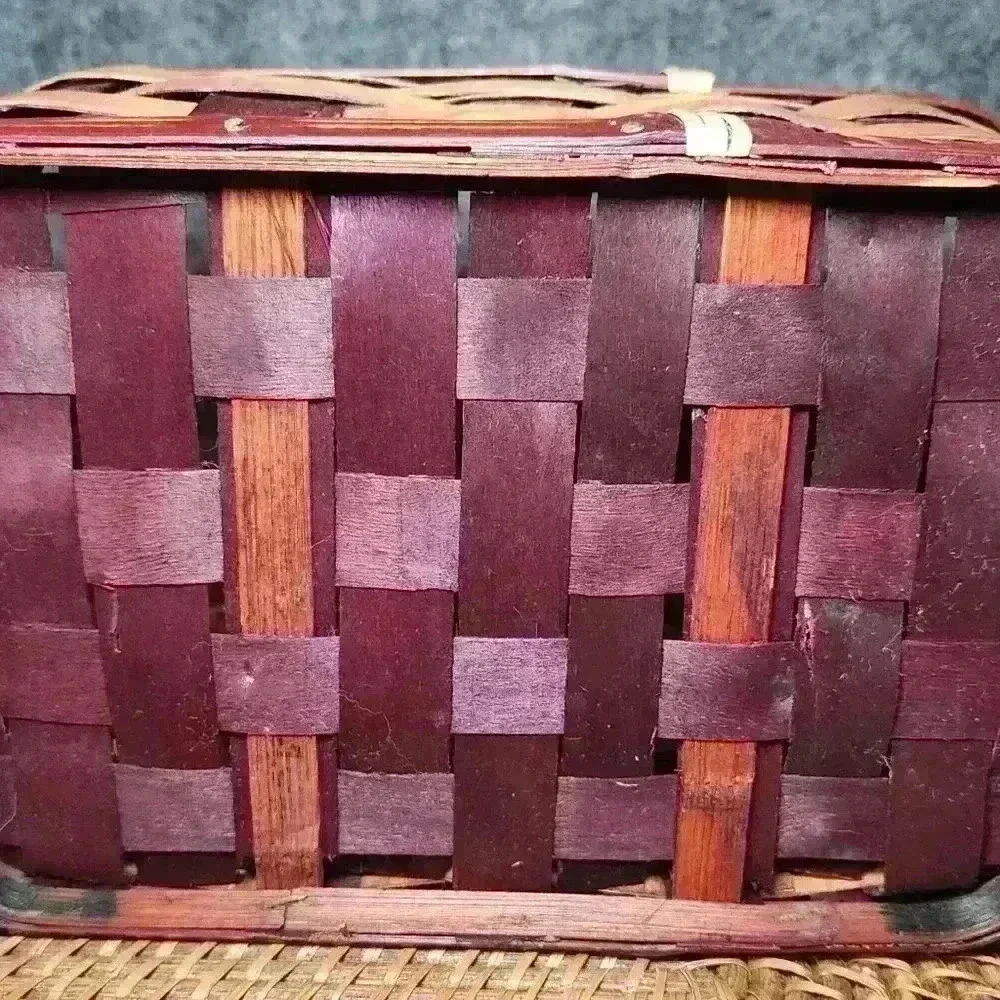 Charleston South Carolina basket Red Burgundy & Wood Tone Primitive 9 X 6.5 X 4